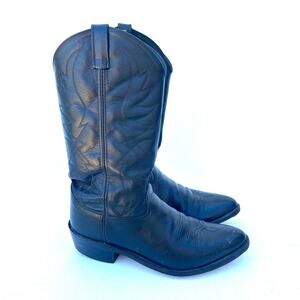 Western Boots Men’s Black Embroidered Stitched Shaft Leather Sole EE Wide 9.5